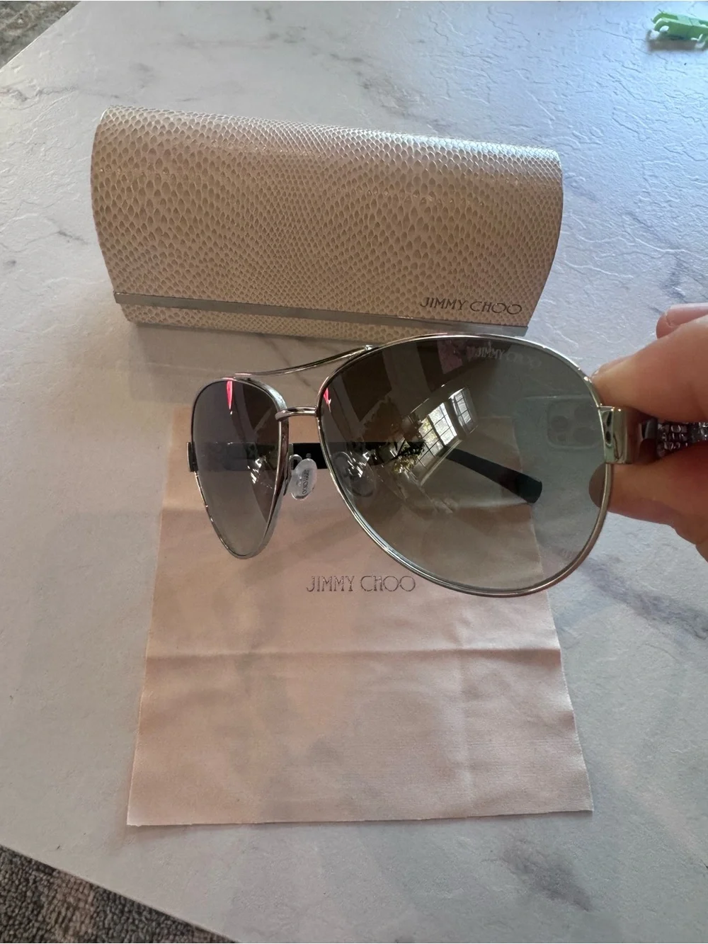 Jimmy Choo Women's Aviator Sunglasses with Crystal Case & Cloth included. NEW